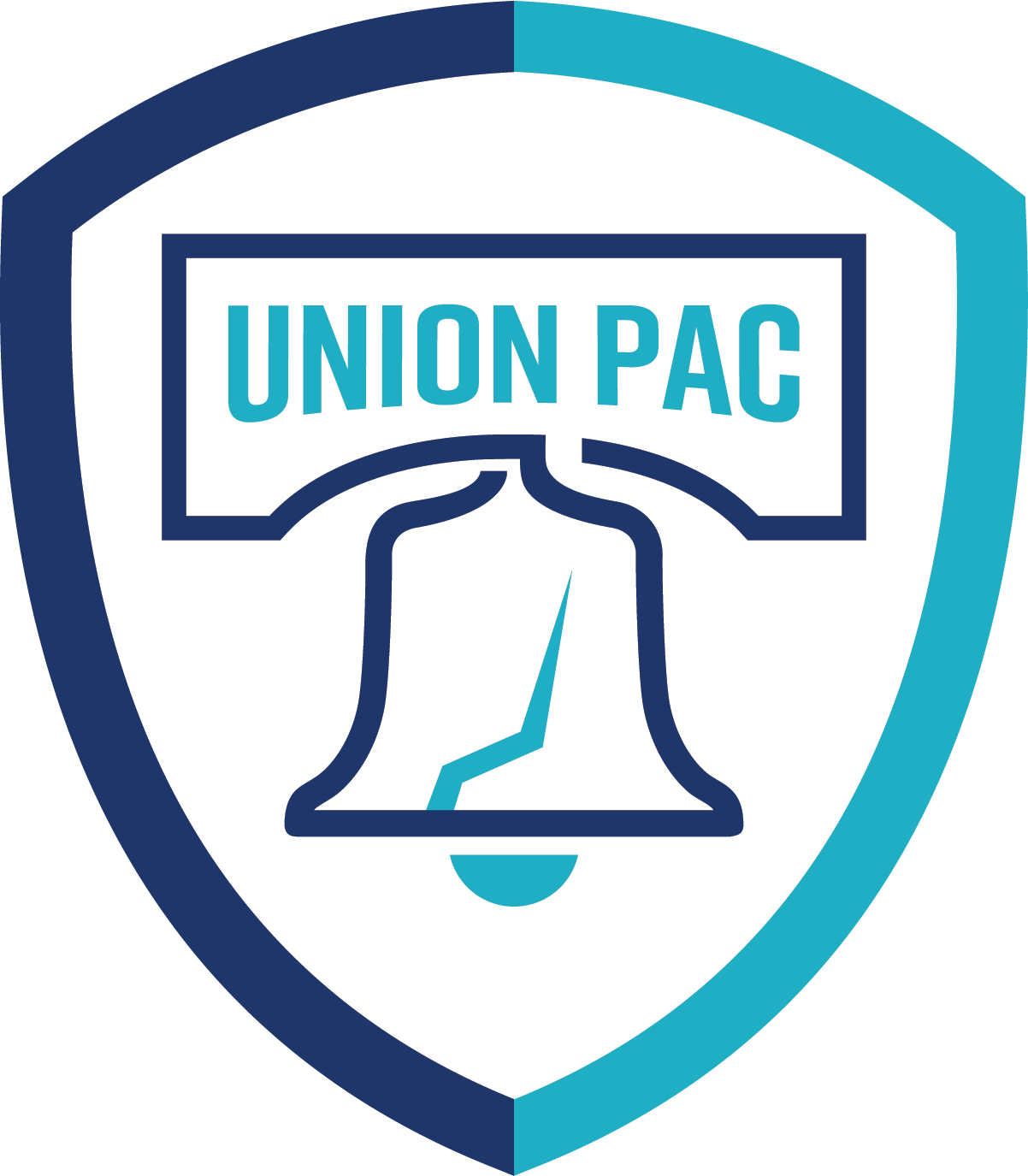 Shield with text Union PAC on the top of an illustration of the Liberty Bell